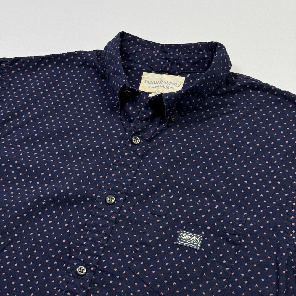 Denim & Supply Ralph Lauren Shirt Mens Large Navy Blue Star‎ Print Short Sleeve